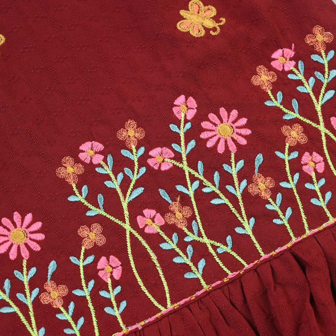 Infant Girls Cotton Emb 2Pcs Little Garden-MAROON