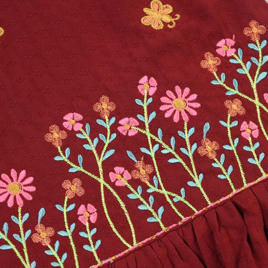 Infant Girls Cotton Emb 2Pcs Little Garden-MAROON