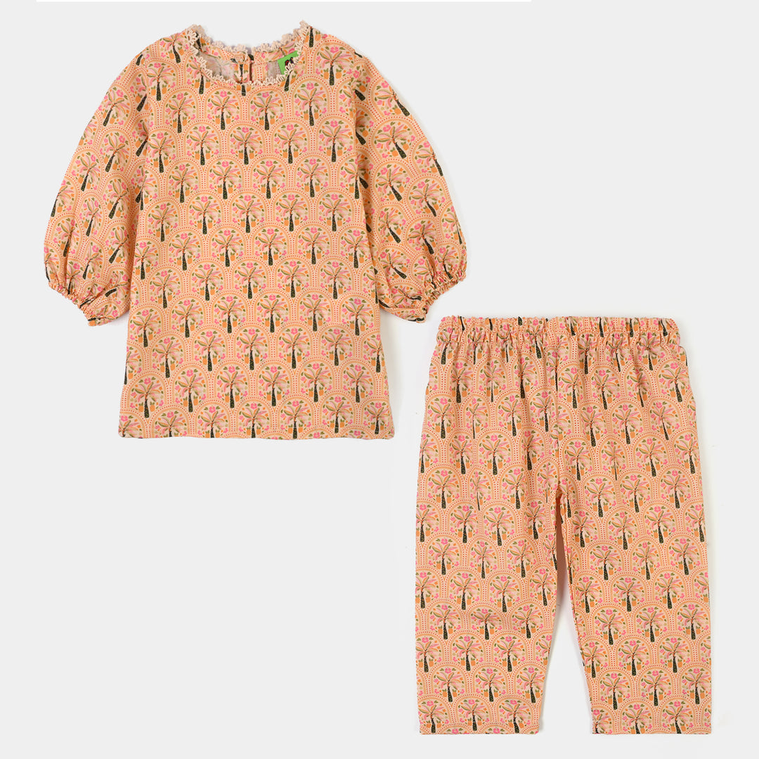 Infant Girls Poly Lawn Printed 2Pcs Palm Tree