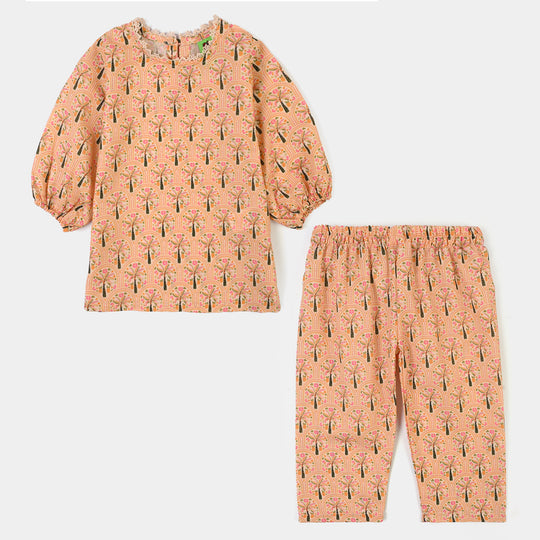 Infant Girls Poly Lawn Printed 2Pcs Palm Tree