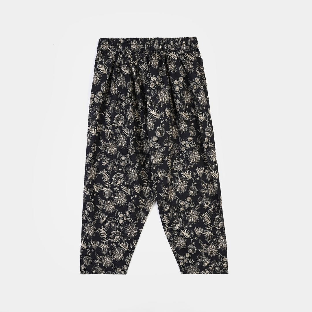 Girls Cotton Printed 2Pcs Mono Chrome-BLACK