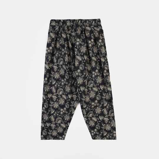 Girls Cotton Printed 2Pcs Mono Chrome-BLACK