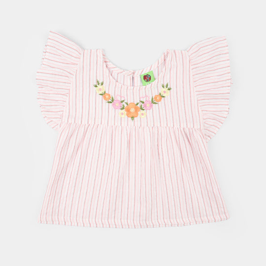 Infant Girls Cotton Slub Emb Top Birdy-Multi
