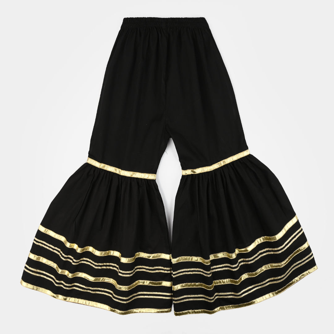 Girls Cotton Flared Gharara - BLACK