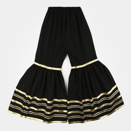 Girls Cotton Flared Gharara - BLACK