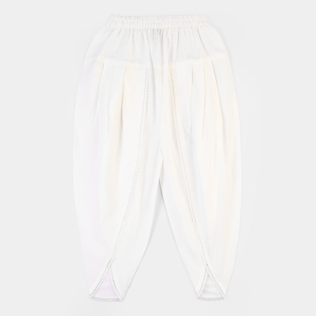 Girls Cotton Tulip Shalwar-White