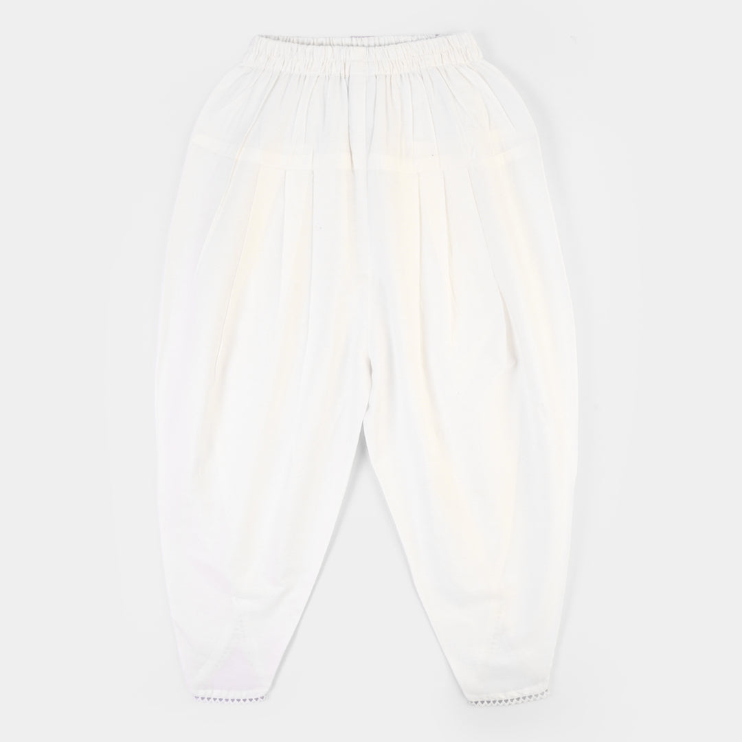 Girls Cotton Tulip Shalwar-White