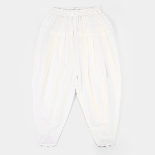 Girls Cotton Tulip Shalwar-White