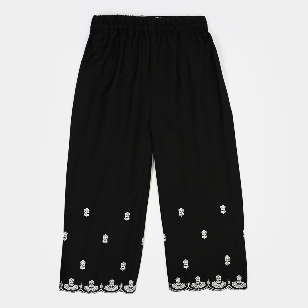 Girls Cotton Emb Culotte -BLACK