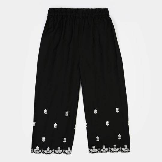 Girls Cotton Emb Culotte -BLACK