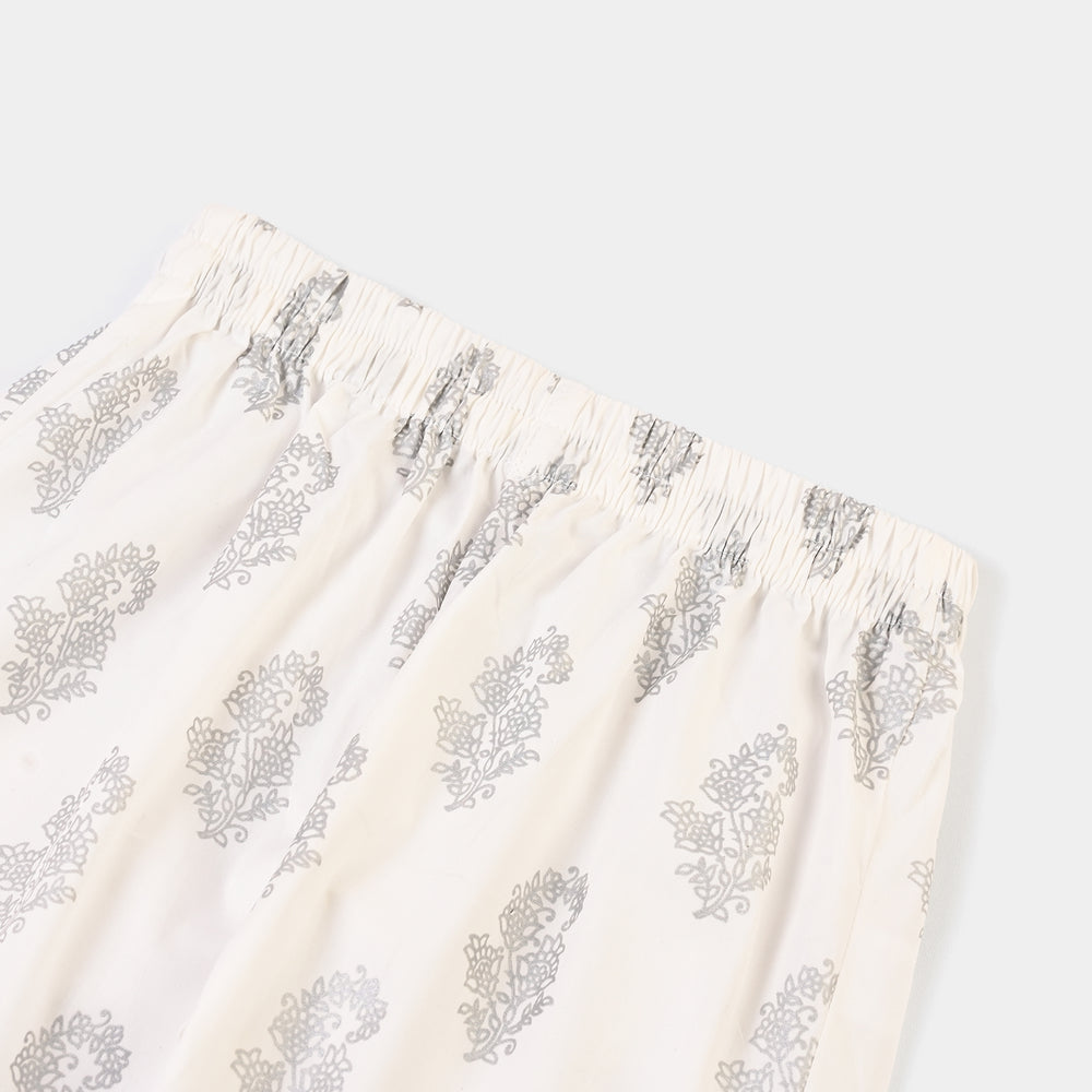 Girls Cotton Screen Print Straight Pant -WHITE