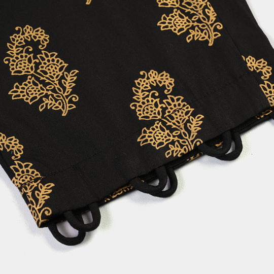 Girls Cotton Screen Print Straight Pant -BLACK