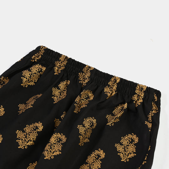 Girls Cotton Screen Print Straight Pant -BLACK