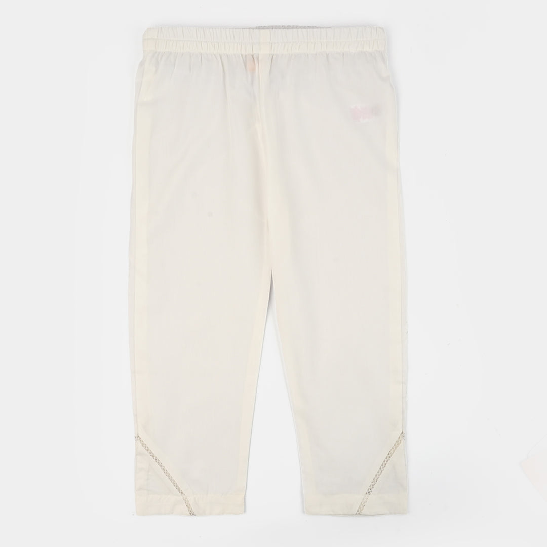 Girls Cotton Straight Pant - White