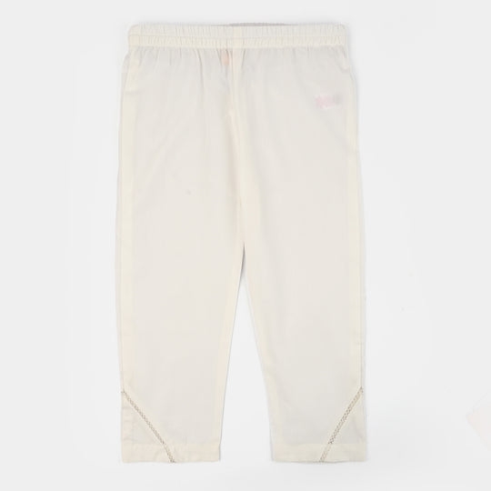 Girls Cotton Straight Pant - White