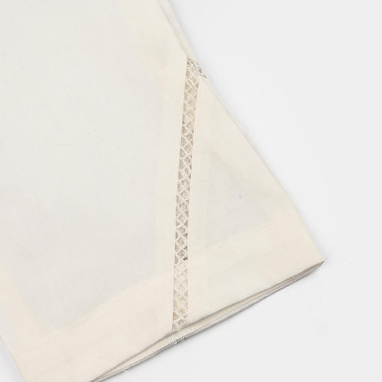 Girls Cotton Straight Pant - White