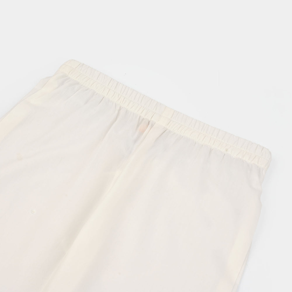 Girls Cotton Straight Pant - White