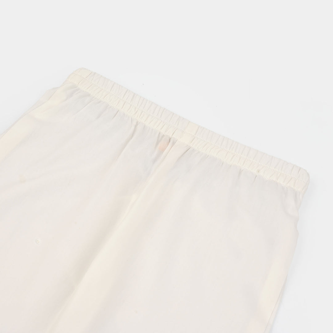 Girls Cotton Straight Pant - White