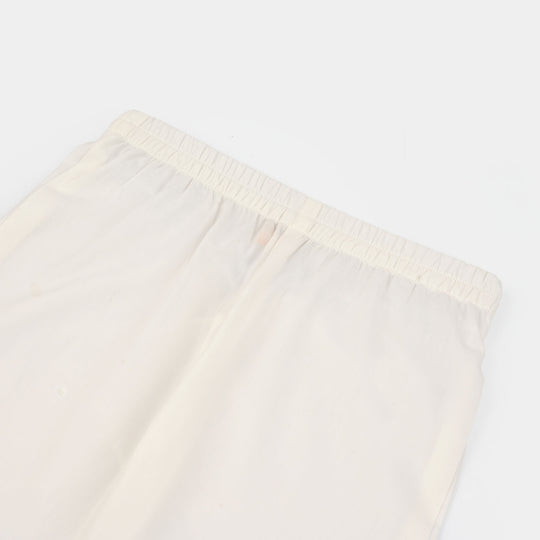 Girls Cotton Straight Pant - White