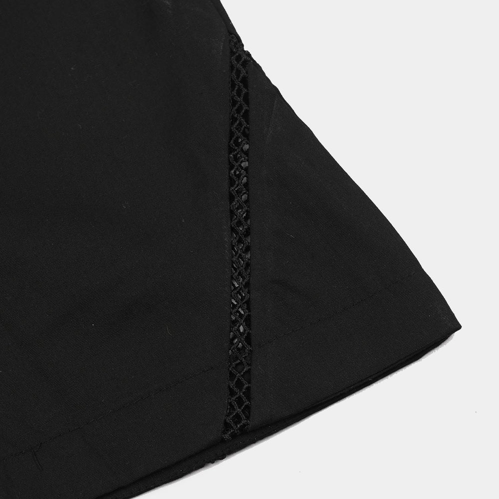 Girls Cotton Straight Pant - BLACK