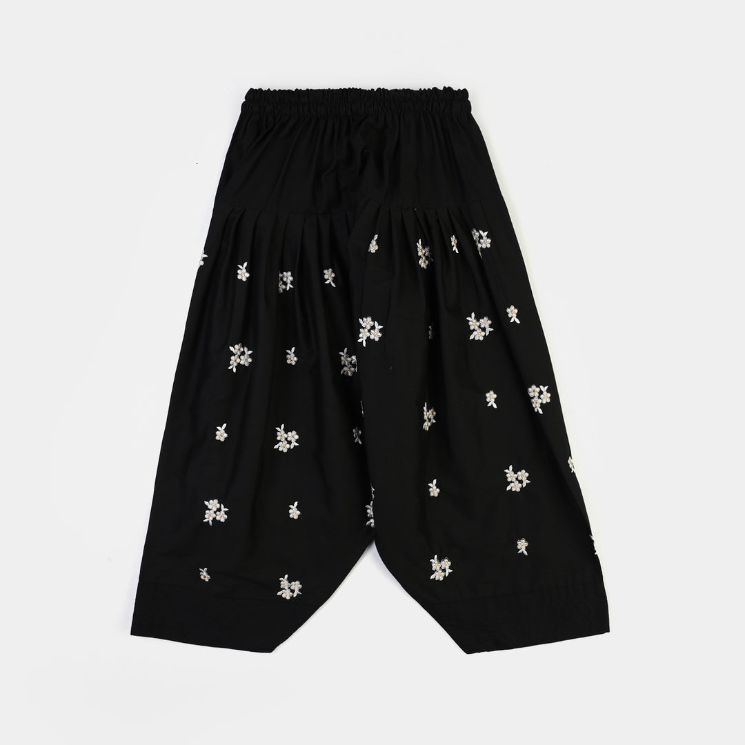 Girls Cotton Emb Farshi Shalwar (Black)