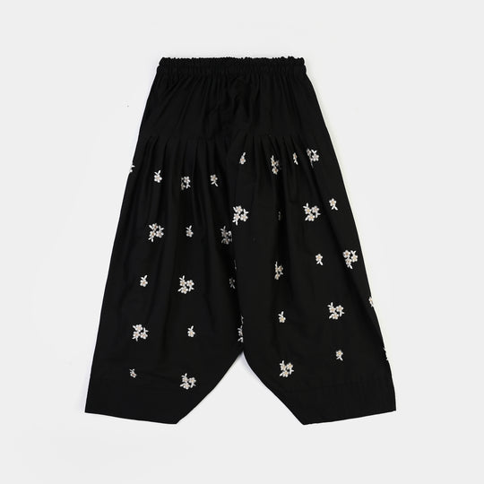 Girls Cotton Emb Farshi Shalwar (Black)