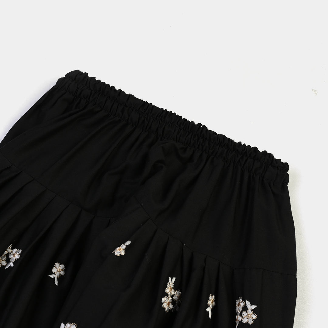 Girls Cotton Emb Farshi Shalwar (Black)