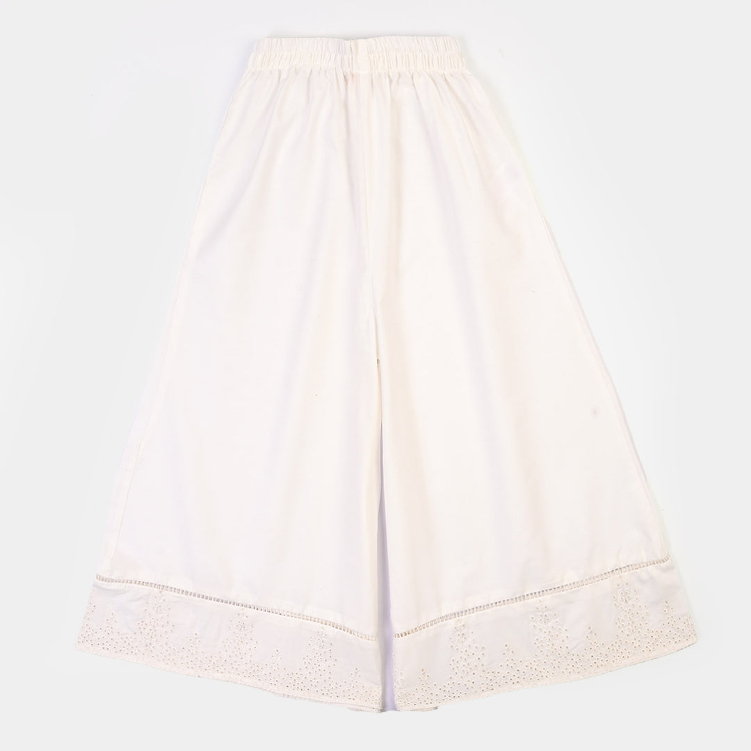 Girls Cotton Flared Dhaka Pant (White)
