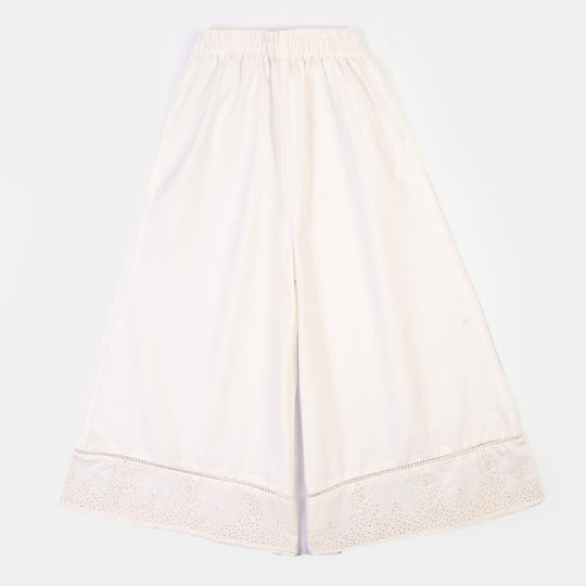 Girls Cotton Flared Dhaka Pant (White)