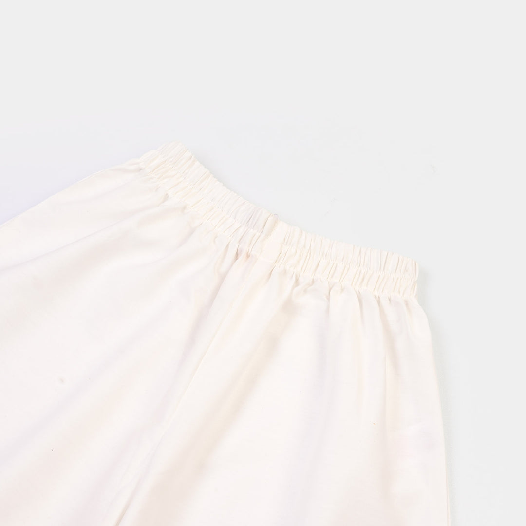 Girls Cotton Flared Dhaka Pant (White)