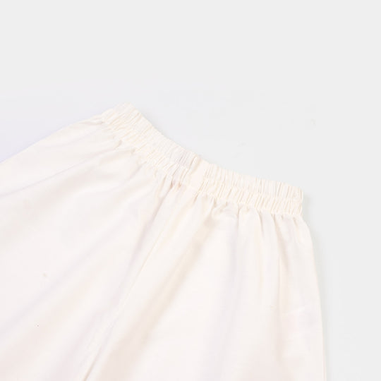 Girls Cotton Flared Dhaka Pant (White)