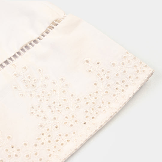 Girls Cotton Flared Dhaka Pant (White)