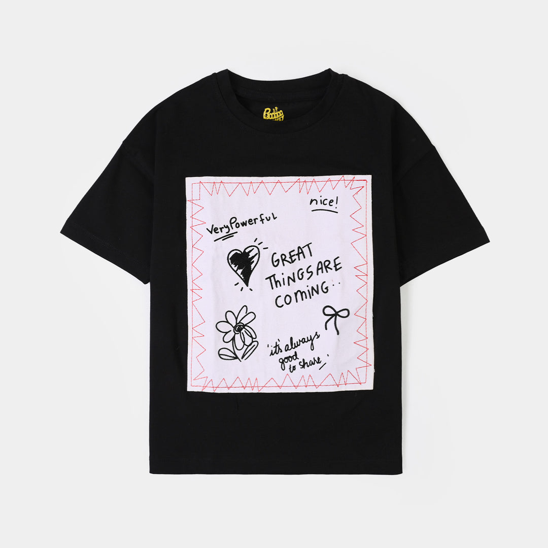 Girls Lycra Jersey T-Shirt Great Things-BLACK
