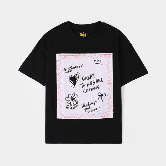 Girls Lycra Jersey T-Shirt Great Things-BLACK