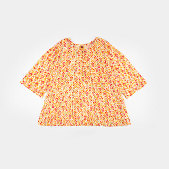 Girls Poly Lawn Printed Kurti IKAT-Multi