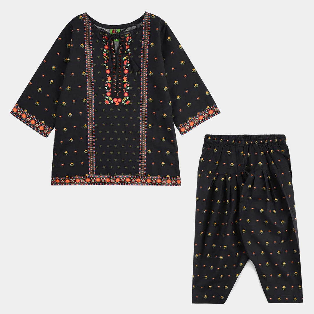 Infant Girls Cotton Printed 2Pcs Koyal-BLACK
