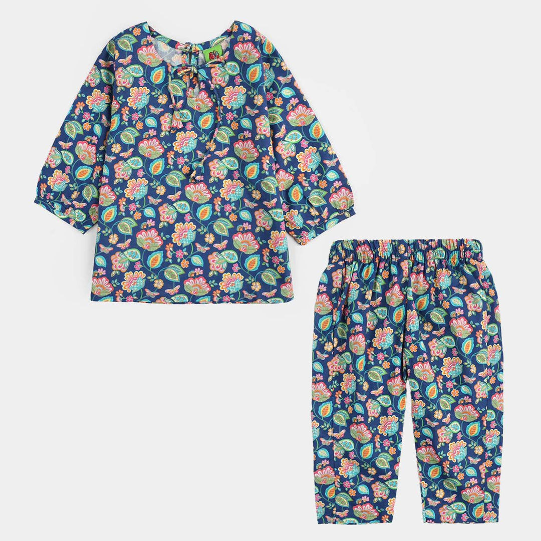Infant Girls Cotton Printed 2Pcs Butterfly-Blue