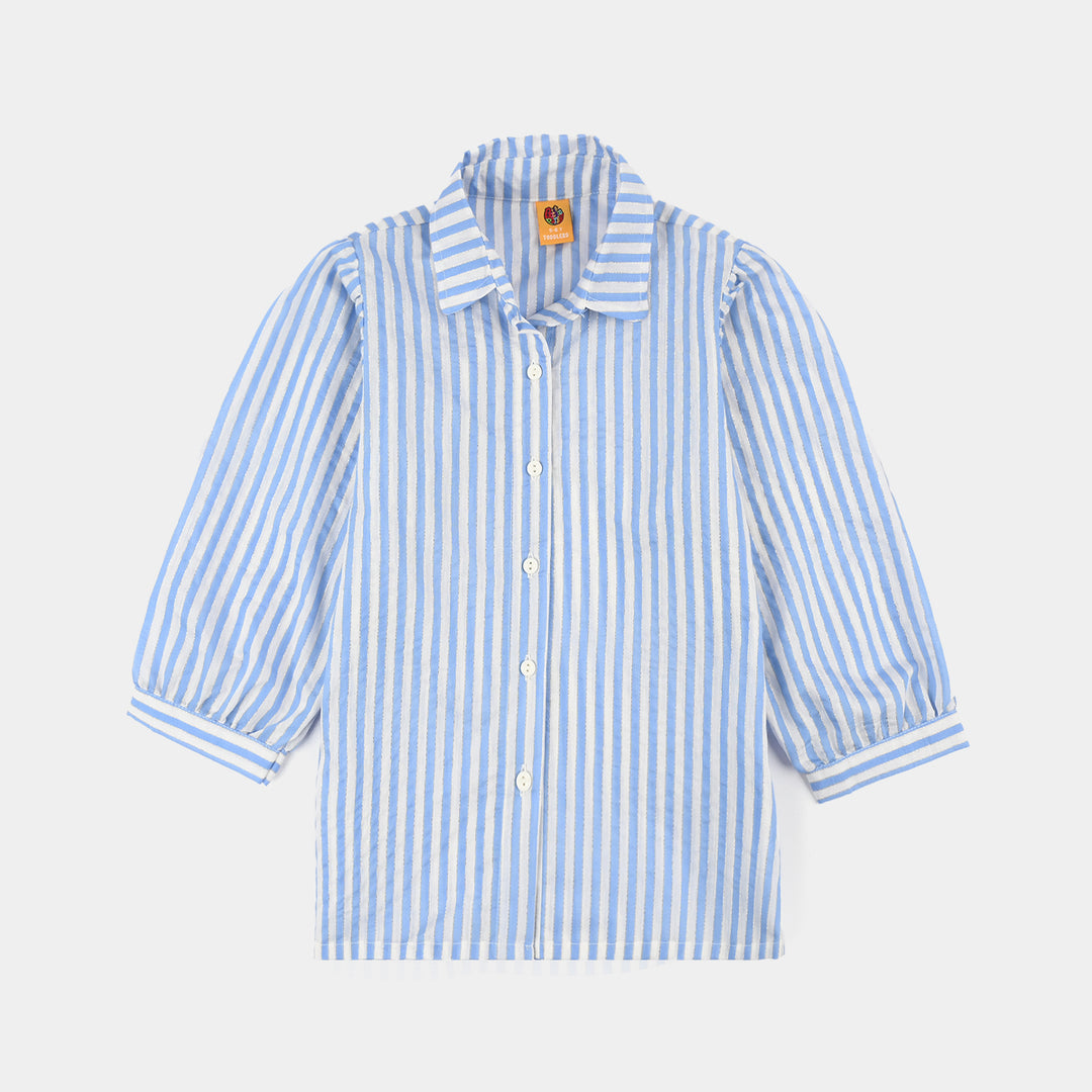 Girls Poly Crinkle Causal Top Sky Way-Blue