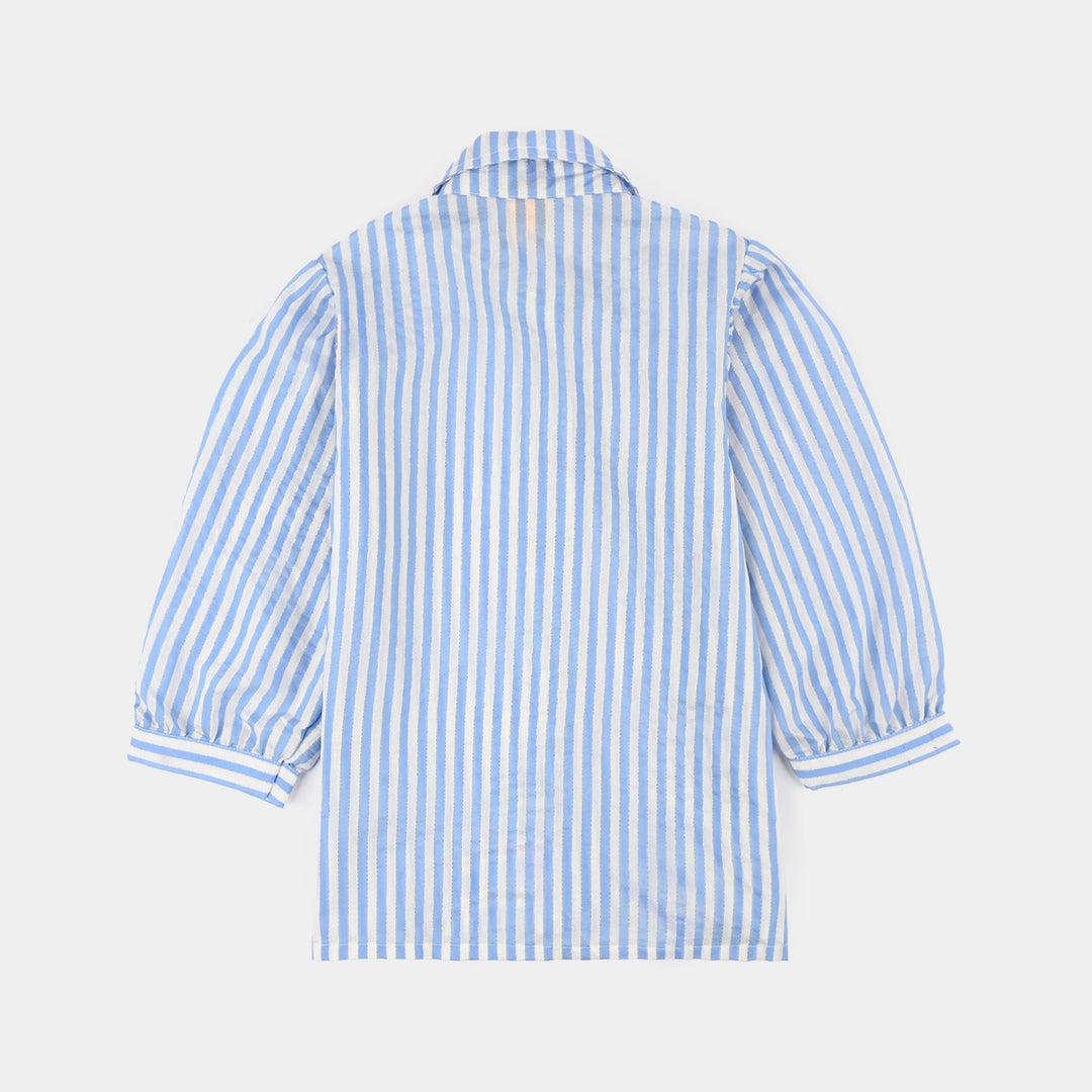 Girls Poly Crinkle Causal Top Sky Way-Blue
