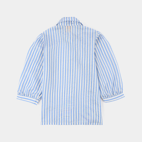 Girls Poly Crinkle Causal Top Sky Way-Blue