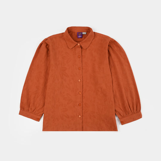 Girls Poly Crinkle Casual Top Umber-Rust
