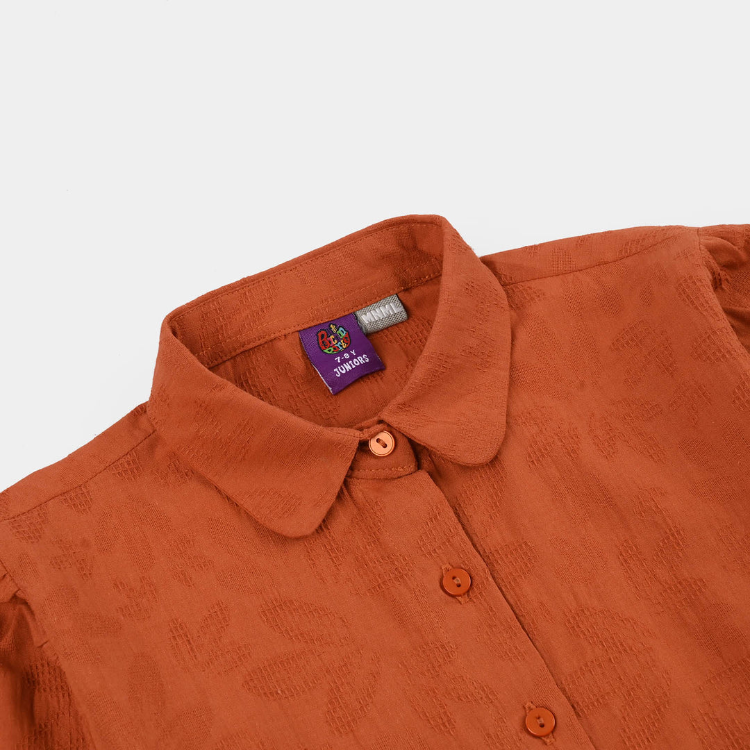 Girls Poly Crinkle Casual Top Umber-Rust