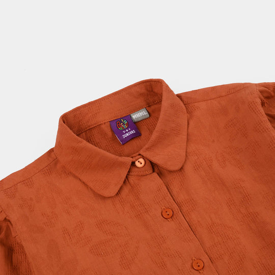 Girls Poly Crinkle Casual Top Umber-Rust