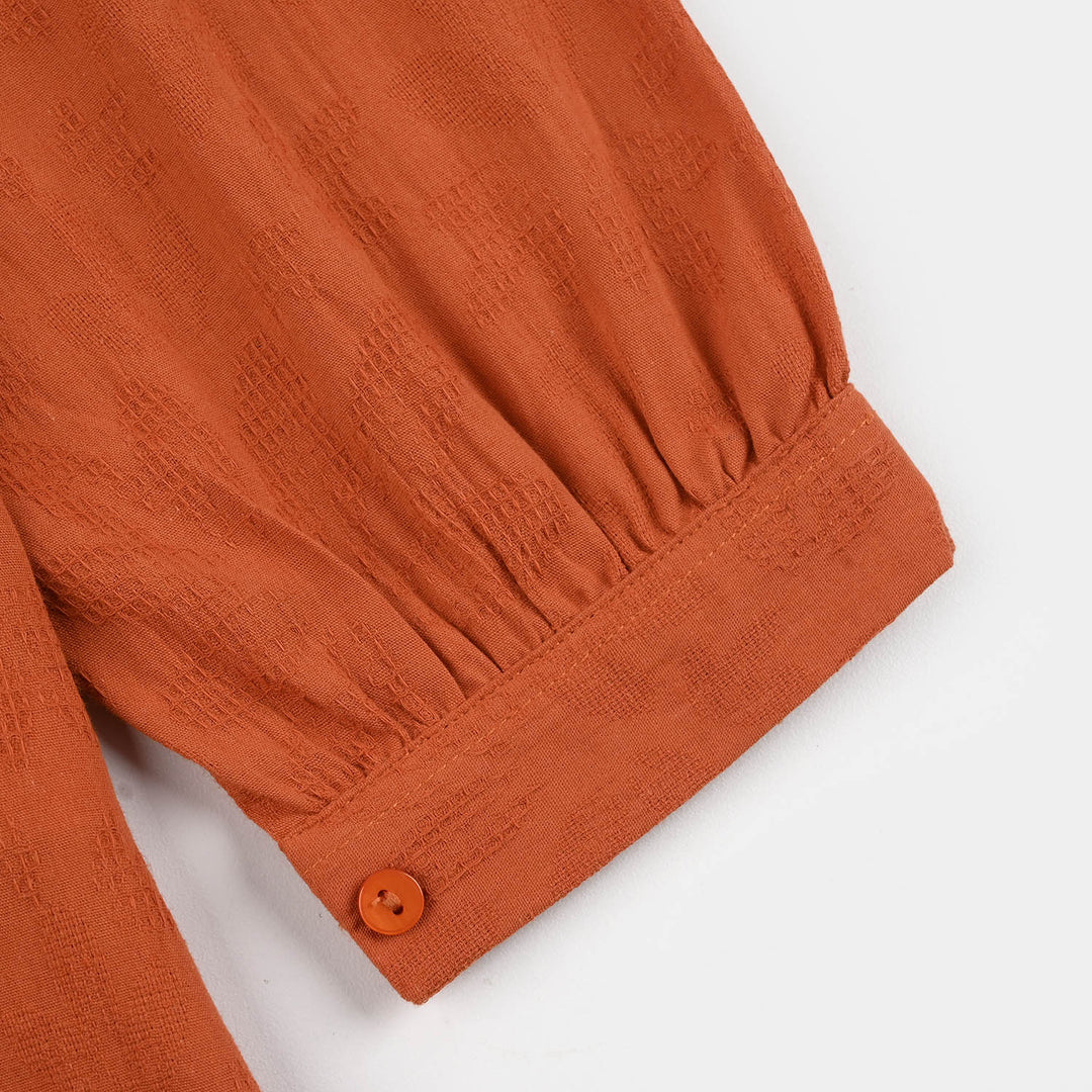 Girls Poly Crinkle Casual Top Umber-Rust