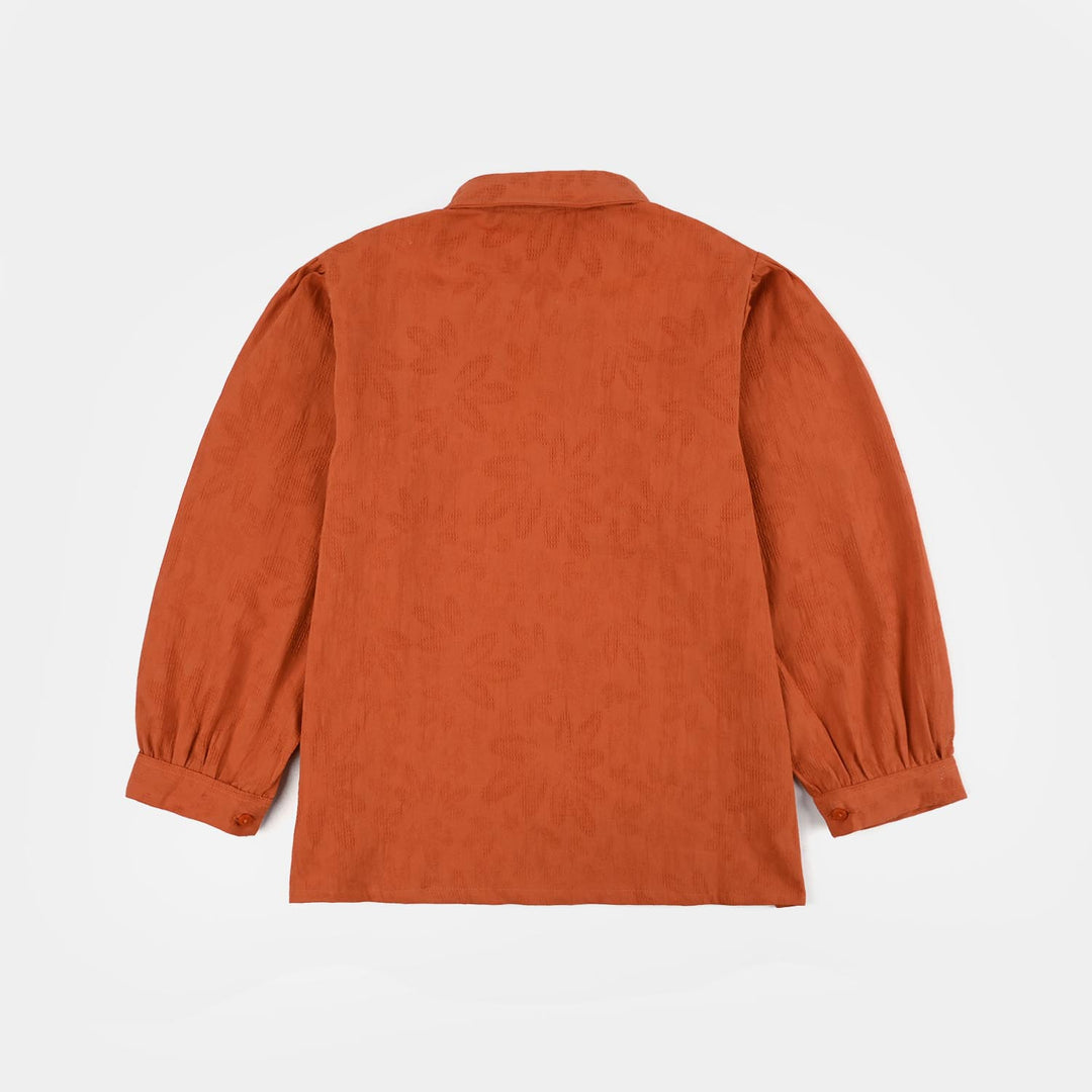 Girls Poly Crinkle Casual Top Umber-Rust