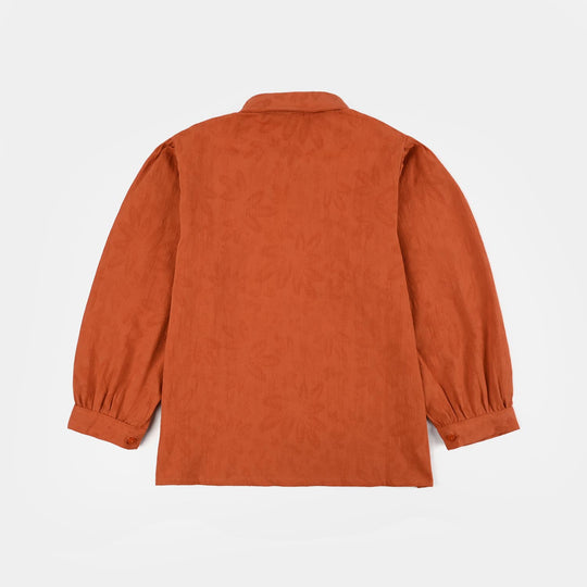 Girls Poly Crinkle Casual Top Umber-Rust