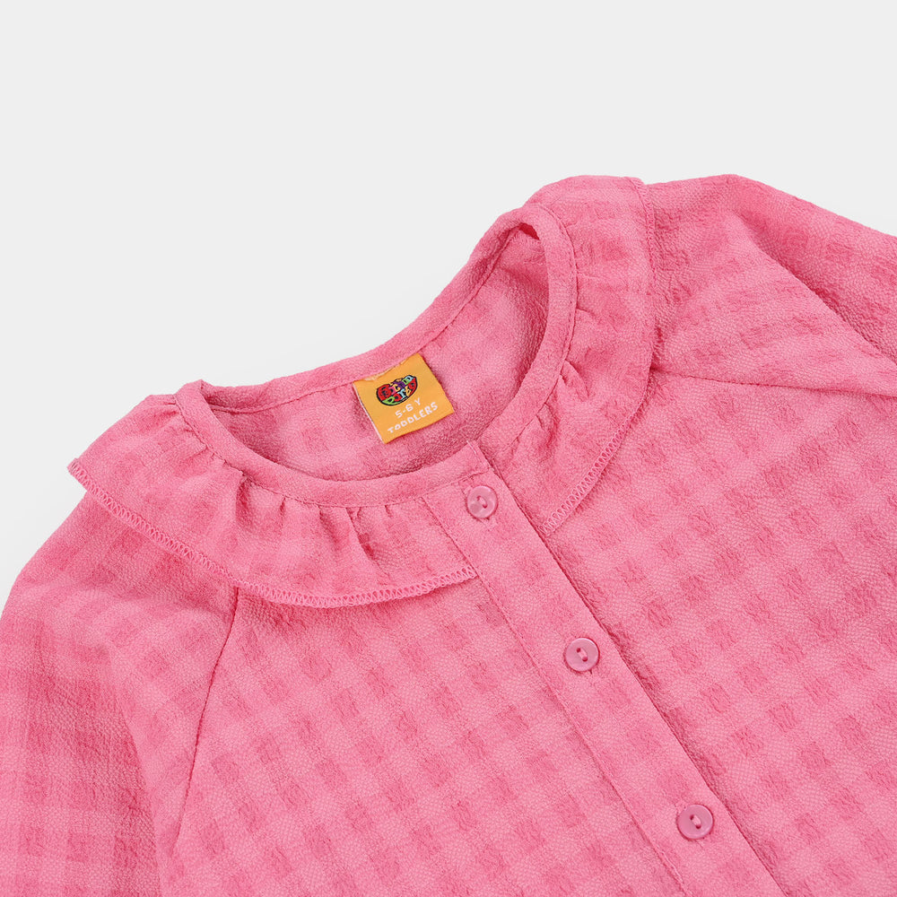 Teens Girls Poly Crinkle Casual Top Morning Glory-PINK