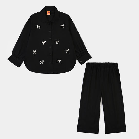 Girls Cotton Co-ord Set Black Beauty-BLACK