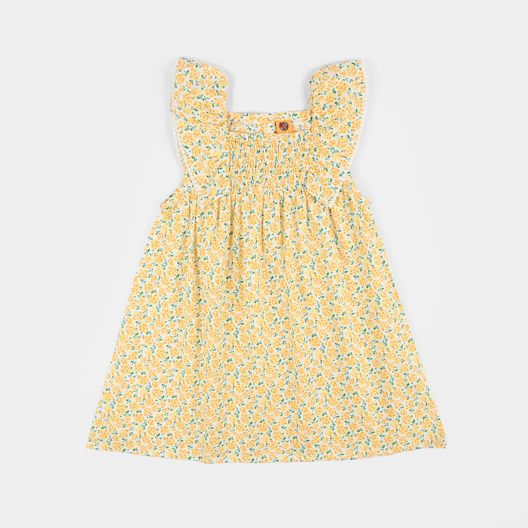 Girls Cotton Casual Frock Lemon Drop-Multi