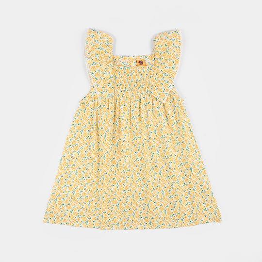 Girls Cotton Casual Frock Lemon Drop-Multi